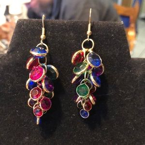 VTG Multi Color Bezel Set Dangle Cluster Earrings Lucite